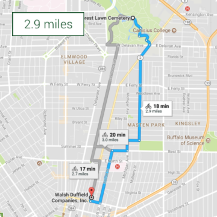 Map to Forest Lawn Cemetery in Buffalo, NY